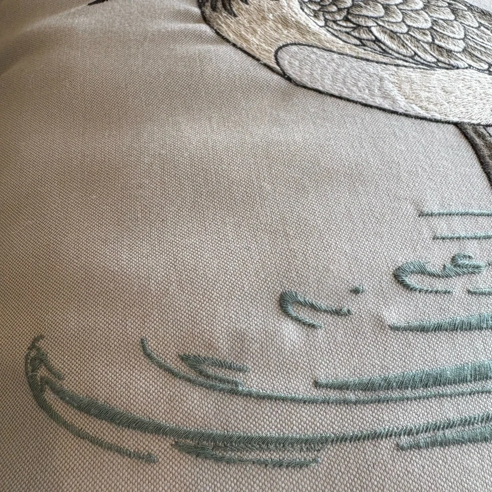 Coastal Shorebird Embroidered Accent Pillow in Cream and Brown